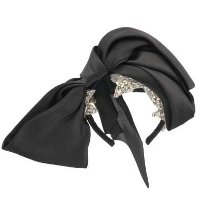 Crystal Star Bow Crown Silk Hairband Silver Black