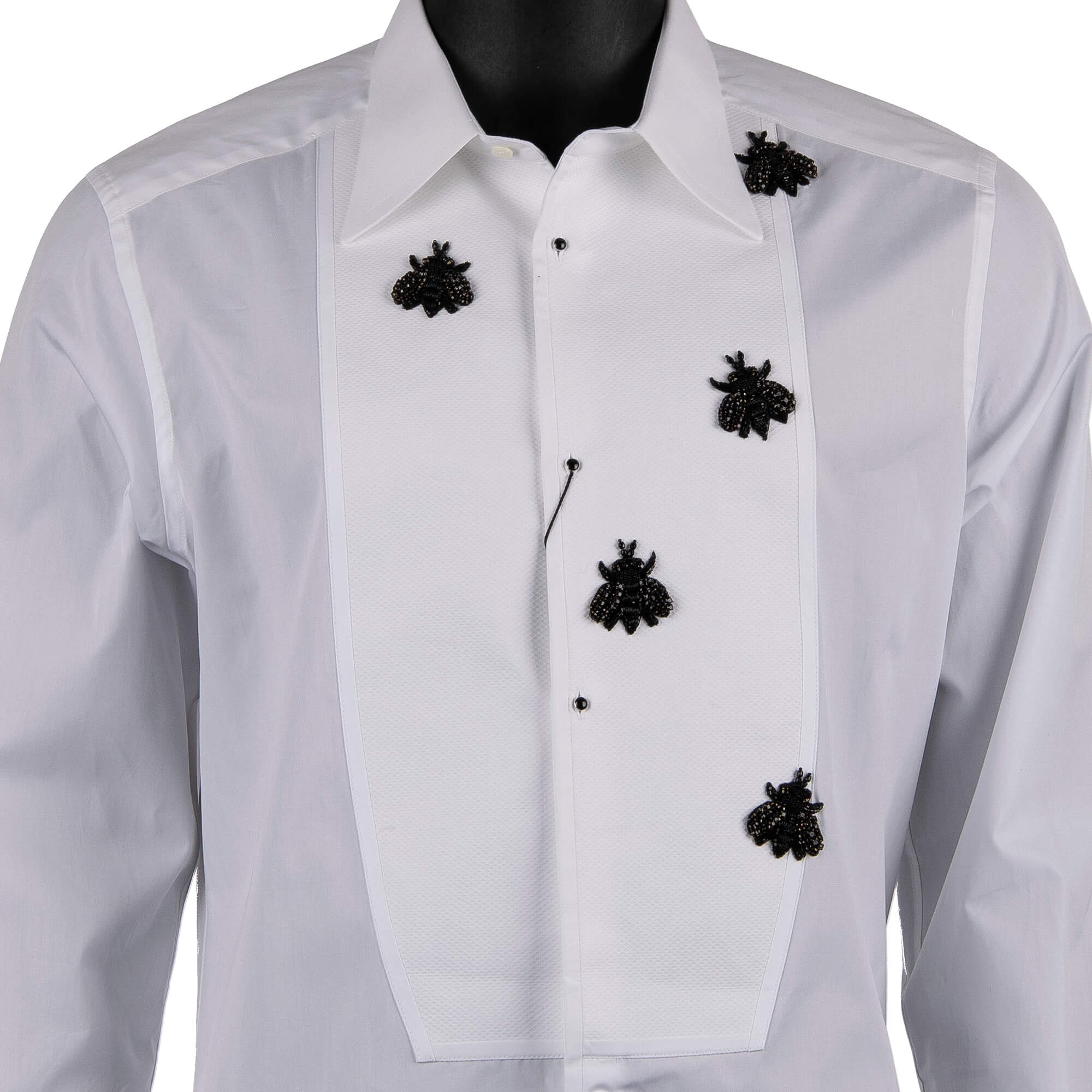 Dolce & Gabbana Tuxedo Shirt with Bee Embroidery White | FASHION ROOMS