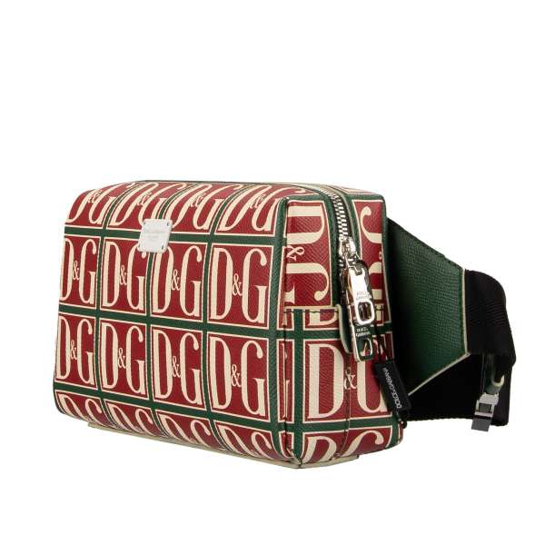 Bauchtasche aus Dauphine Leder mit D&G Monogramm Print und Logo Schild von DOLCE & GABBANA