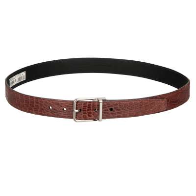 Silver Metal Buckle Croco Leather Belt Bordeaux 95 38