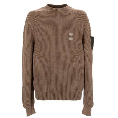 Virgil Abloh Crewneck Knitted Sweater with Patch Camel Brown L