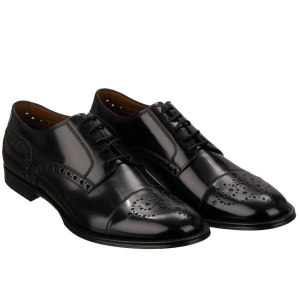 Classic leather derby shoes MARSALA with decorative elements in black by DOLCE & GABBANA