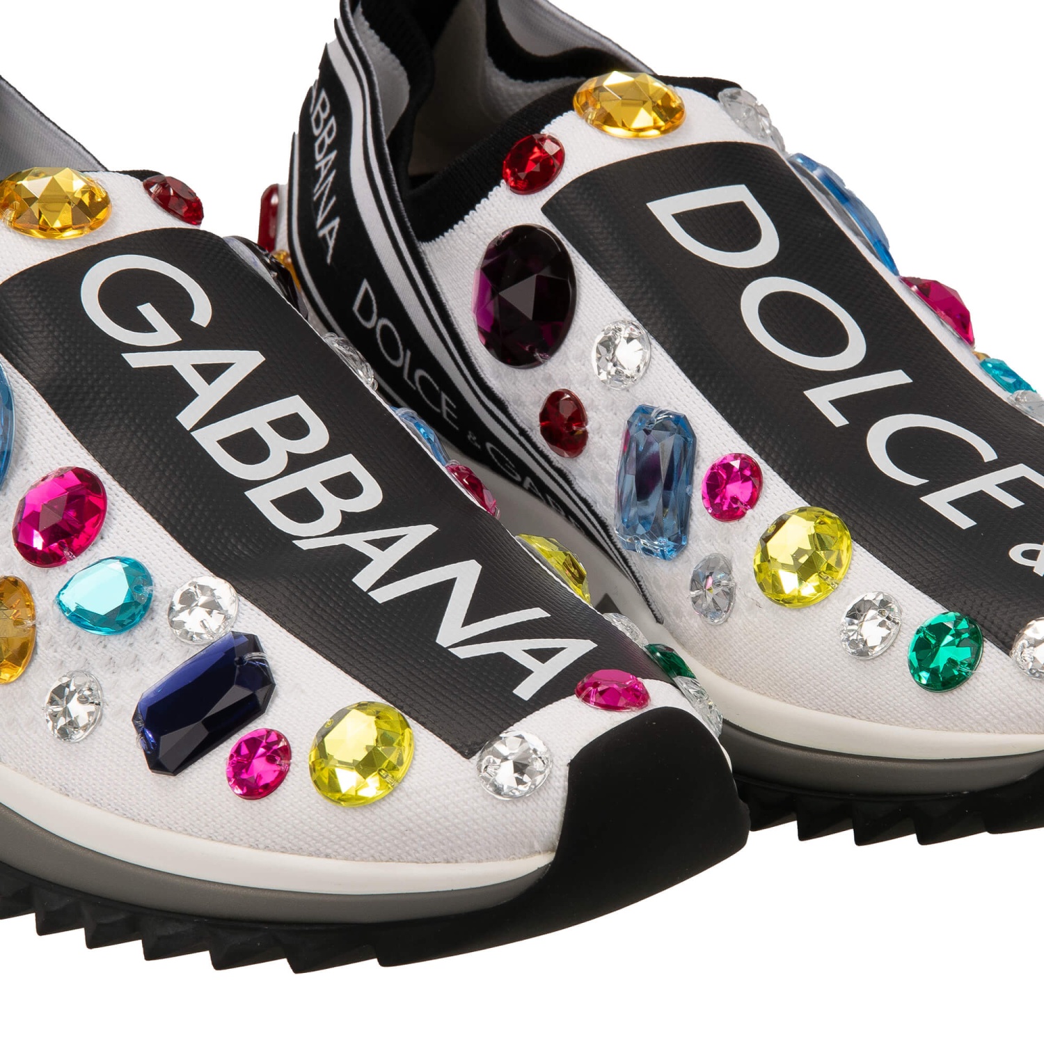 DOLCE & GABBANA Crystal Logo Slip-On Sneaker Shoes SORRENTO White Black  13080