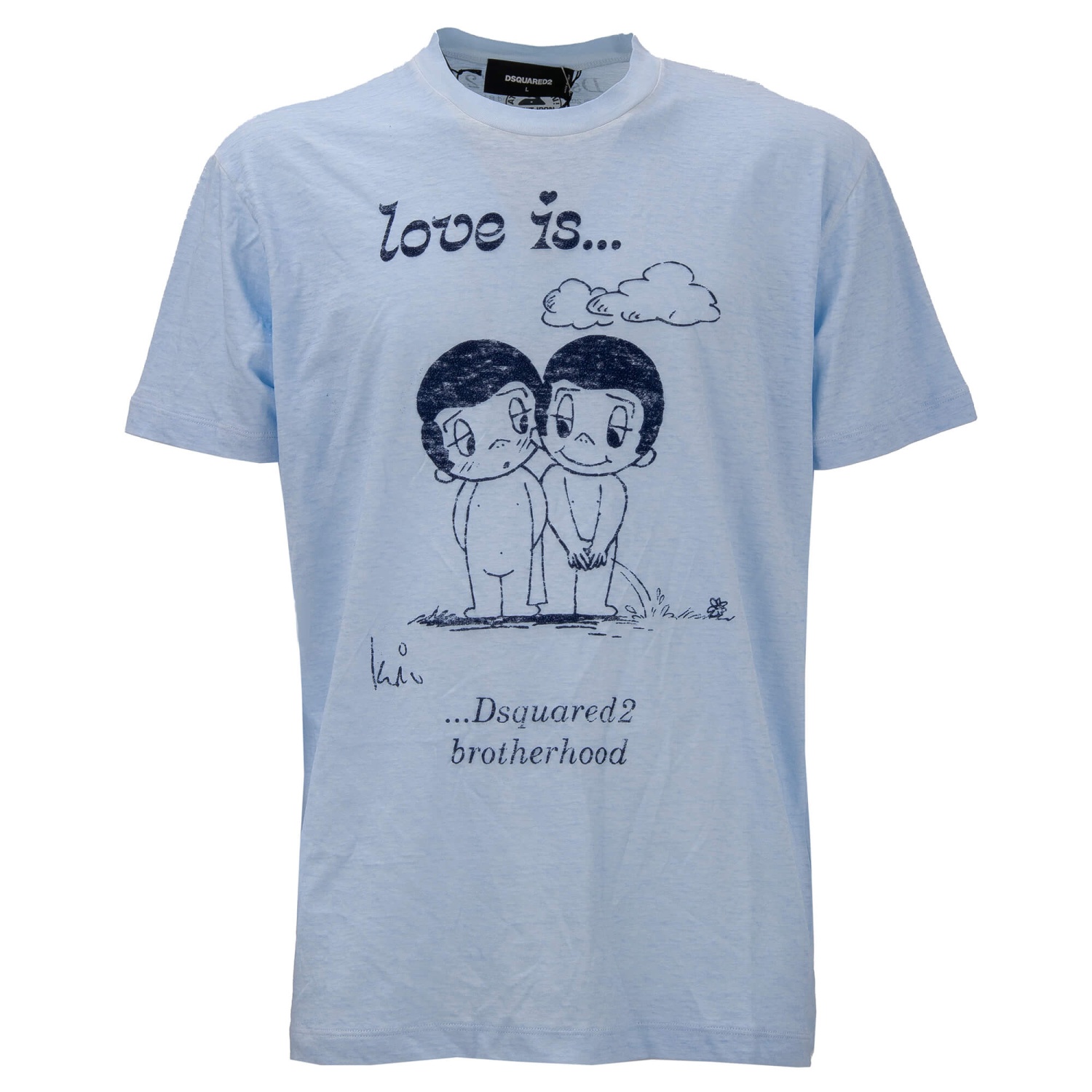 DSQUARED2 Cotton T-Shirt LOVE IS Brotherhood Logo Blue S 12421